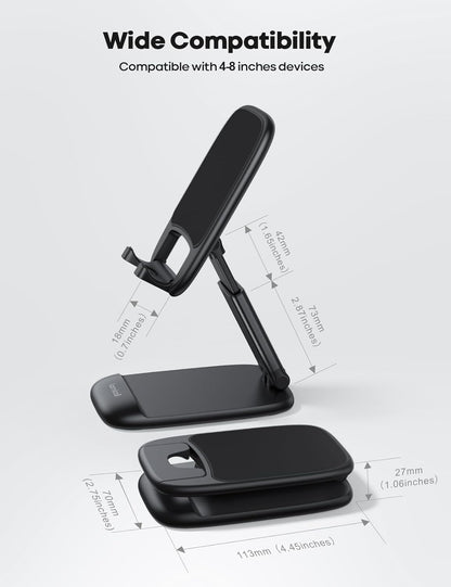Lamicall Cell Phone Stand for Desk - [Height Adjustable] Foldable Mobile Phone Holder, Portable Stand for iPhone 17 16 15 14 13 12 11 Pro Max Plus Air, Galaxy S25, Office Gift, Telephone Accessories