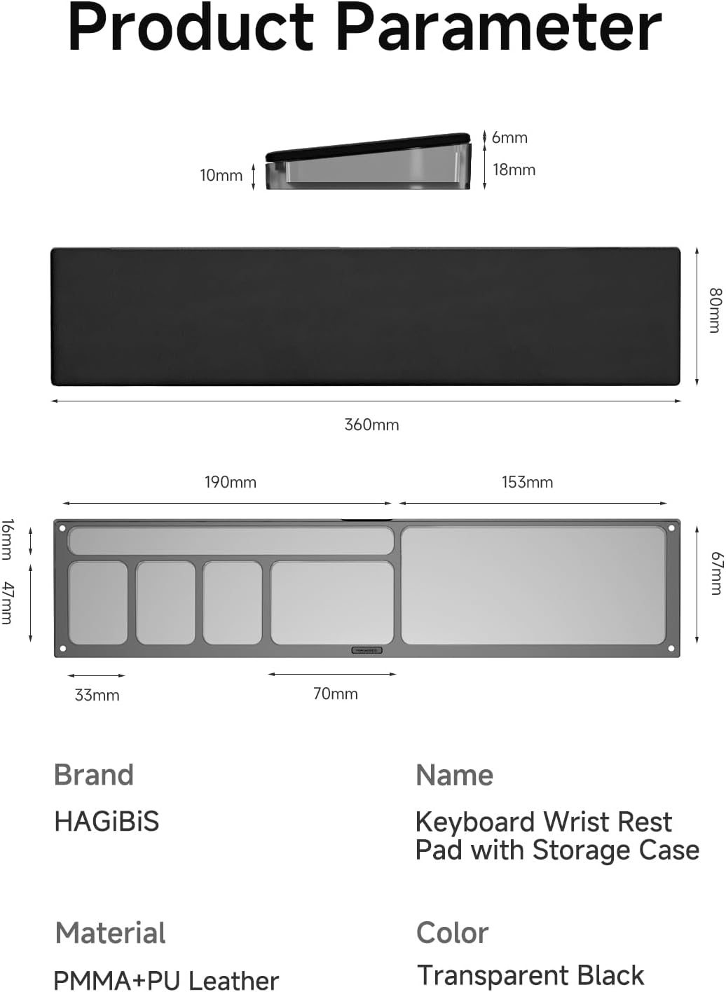 Hagibis Keyboard Wrist Rest Pad Support with Desktop Partition Storage Case, Ergonomic Soft Memory Foam, Anti-Slip Rubber Base for Computer Keyboard, Laptop, Office, Home (Black)