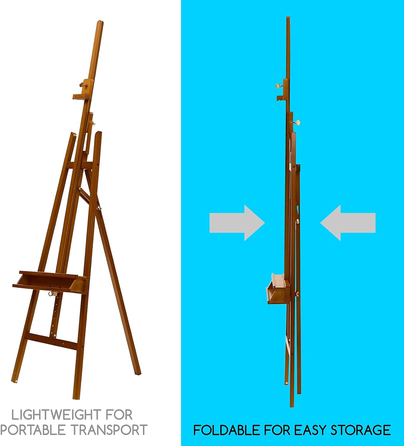 MEEDEN Large Painters Easel Adjustable Solid Beech Wood Artist Easel, Studio Easel for Adults with Brush Holder, Holds Canvas up to 48" - Walnut