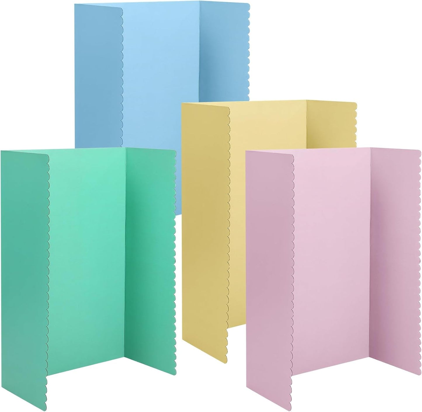 Mooliwe 4 Pack 24" X 16" Trifold Poster Board, Medium Tri Fold Boards Foldable Corrugated Presentation Display Scalloped Borders for Science Fair Events, School Projects, Exhibitions (Macaron)