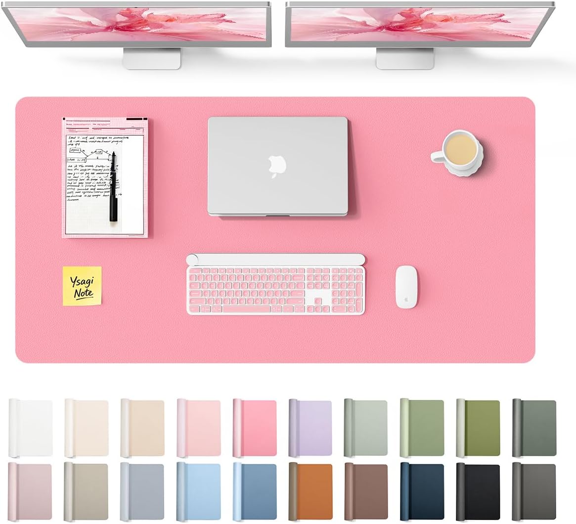 YSAGi Large Extended PU Leather Desk Pad Protector – Non-Slip Waterproof Desk Mat for Office & Home, Easy Clean Mouse Pad & Laptop Writing Blotter 35.4"x17" Black - Colors A