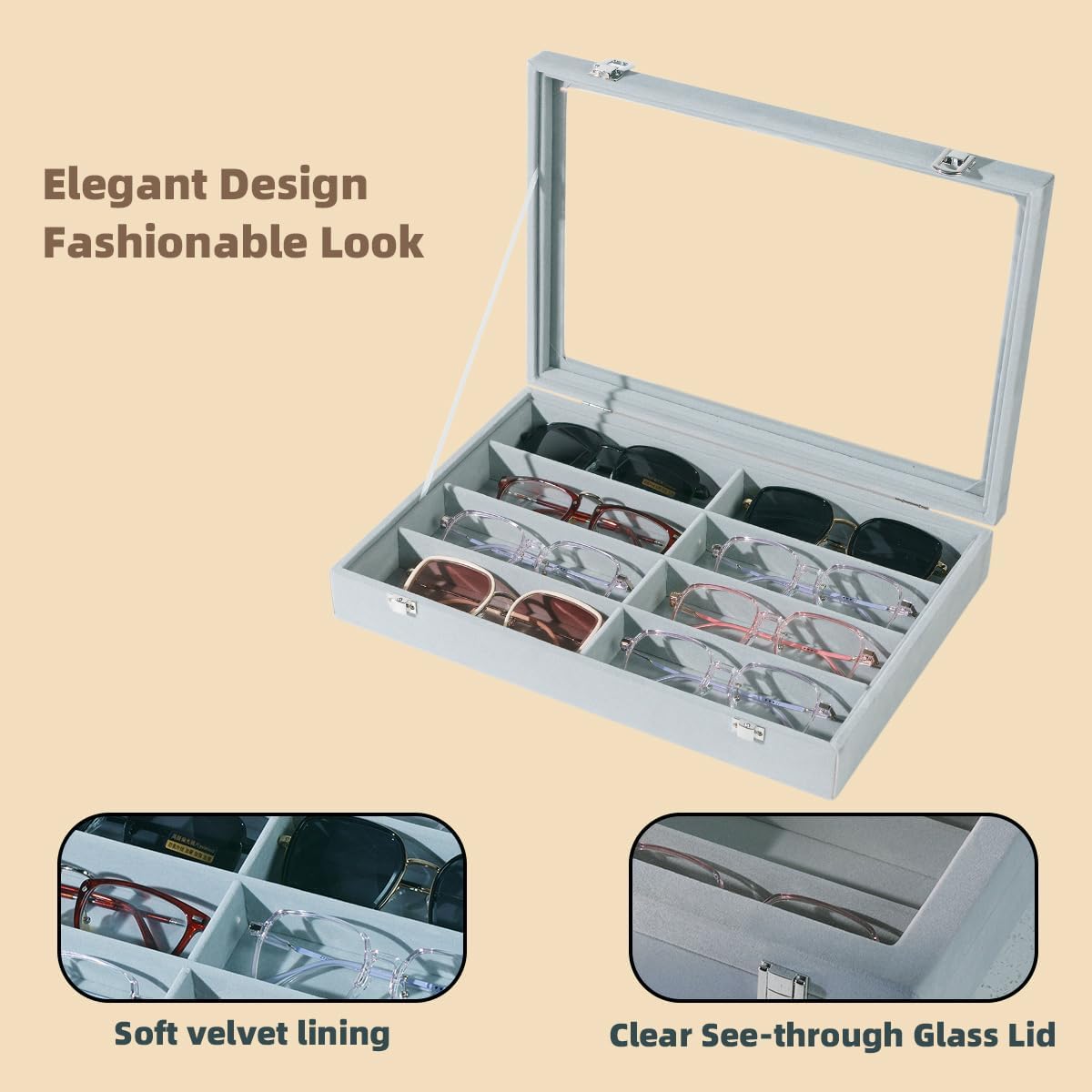 Glasses Holder Box Drawer Sunglass Organizer for Men Clear Storage Case 8 Slot Multiple Reading Glasses Display