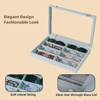 Glasses Holder Box Drawer Sunglass Organizer for Men Clear Storage Case 8 Slot Multiple Reading Glasses Display