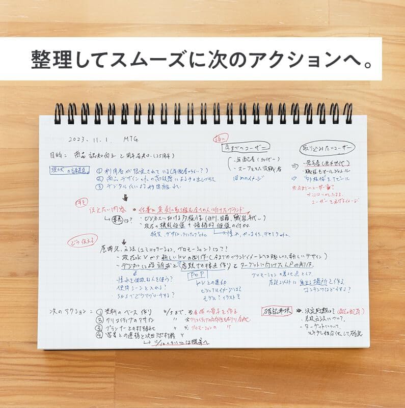 Maruman Mnemosyne Grid Notebook- Horizontal A4 Layout, 8.27" x 11.69", 70 Sheets / 140 Pages, 5mm Graph Paper Journal, Perforated Pages & Wire-Bound to Lay Flat, Black, Made in Japan