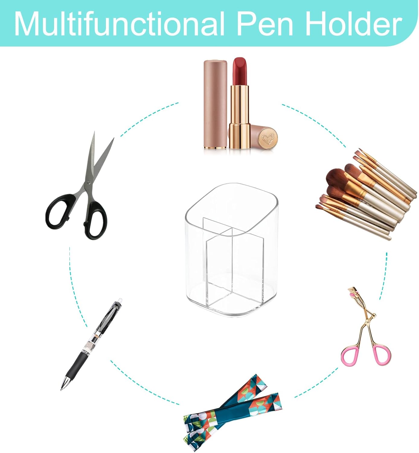 Newkita Acrylic Clear 3 Slots Pencil Pen Holder for Desk, Desktop Makeup Brush Storage Organizer Pen Cup Stand for Office School Home