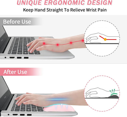 VAGAU Wrist Rests for Laptop, Wrist Support for Keyboard and Mouse, Ergonomic Memory Foam Wrist Pads for Laptop, Office, Computer, Comfortable Typing Wrist Pain & Carpal Tunnel Relief（Pink）