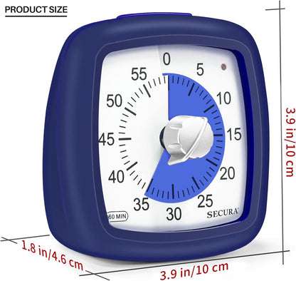 Secura 60-Minute Visual Timer, Silent Study Timer for Kids and Adults, Time Clocks, Time Management Countdown Timer for Teaching (Black & Cloud)