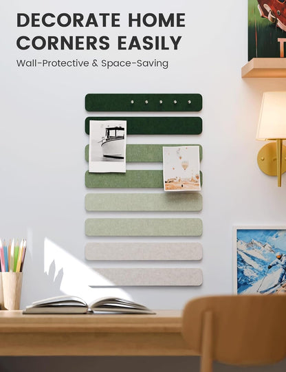 Fluxynara Cork Board Alternative Felt Strip Board 8-Pack 13"x2", Office Pin Board with 50 Push Pins, Adhesive Install for Bedroom Door & Home Office(Linen Dusk)