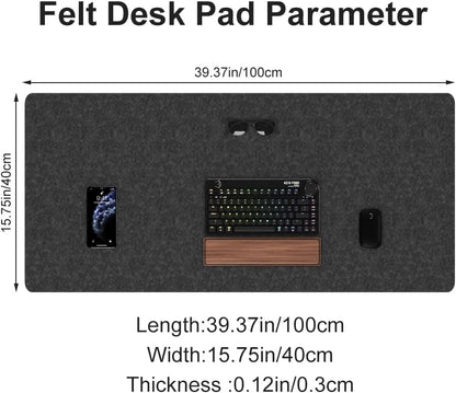 DAWNTREES Large Felt Desk Mat, 40''x16'' Full Keyboard and Mouse Pad for Office and Home, Computer Desk Mat for Desktop, Non-Slip Felt Desk Pad Protector