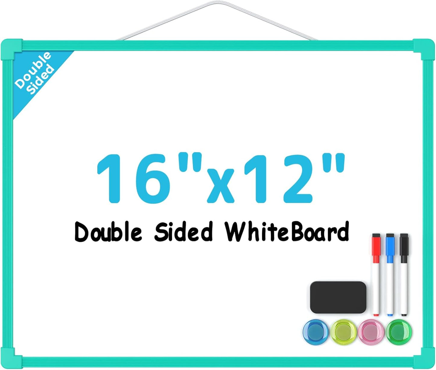 MaxGear Double-Sided Dry Erase Board for Wall, 16"x12" Hanging Whiteboard, Small Dry Erase White Board with 3 Markers and 4 Magnets, Portable Whiteboard for Planning, Drawing, Memo, to Do List