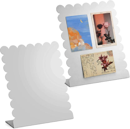 Gueevin 2 Pcs Magnet Board Standing Magnetic Metal Board for Desk and Wall Scalloped Magnetic Display Stand for Memos Photos and Documents Home Office School Desk Storage Decoration(White,Medium)