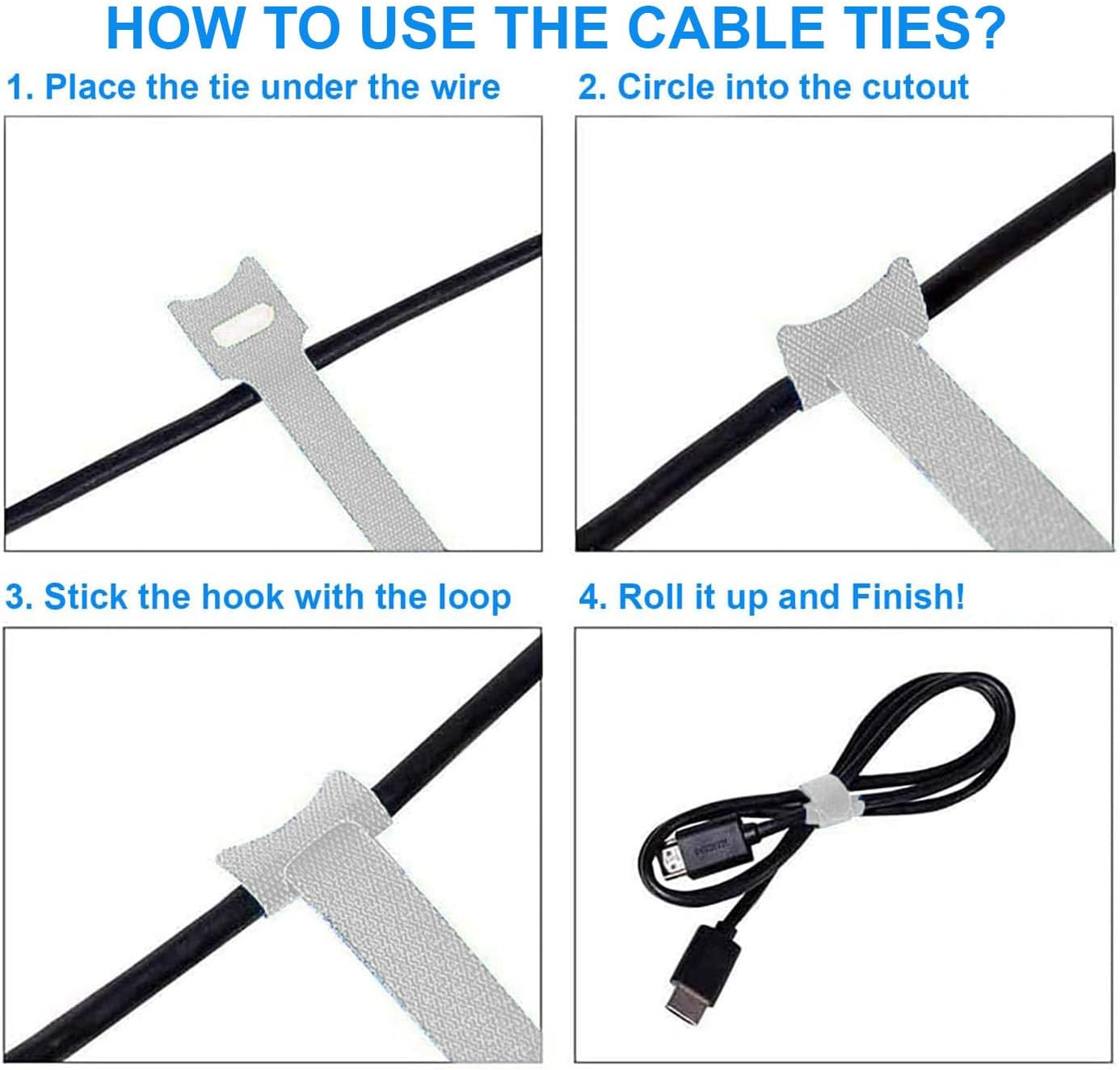 California JOS 60 PCS 6 Inches Reusable Cable Ties, Wire Ties, Cord Organizer, Cable Organizer, Adjustable Cable Management - White