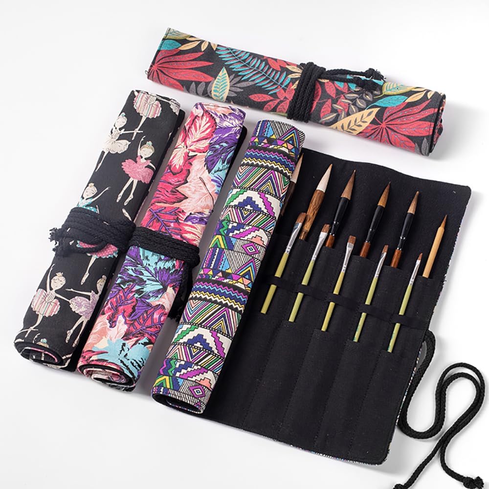 Funny live Paint Brush Holder Art Supplies, Artist Brush Holder & Art Supply Storage Organizer Roll-Up Case Bag, Protect Acrylic Oil Watercolor Paintbrushes (Peony-20 Slot Pockets)