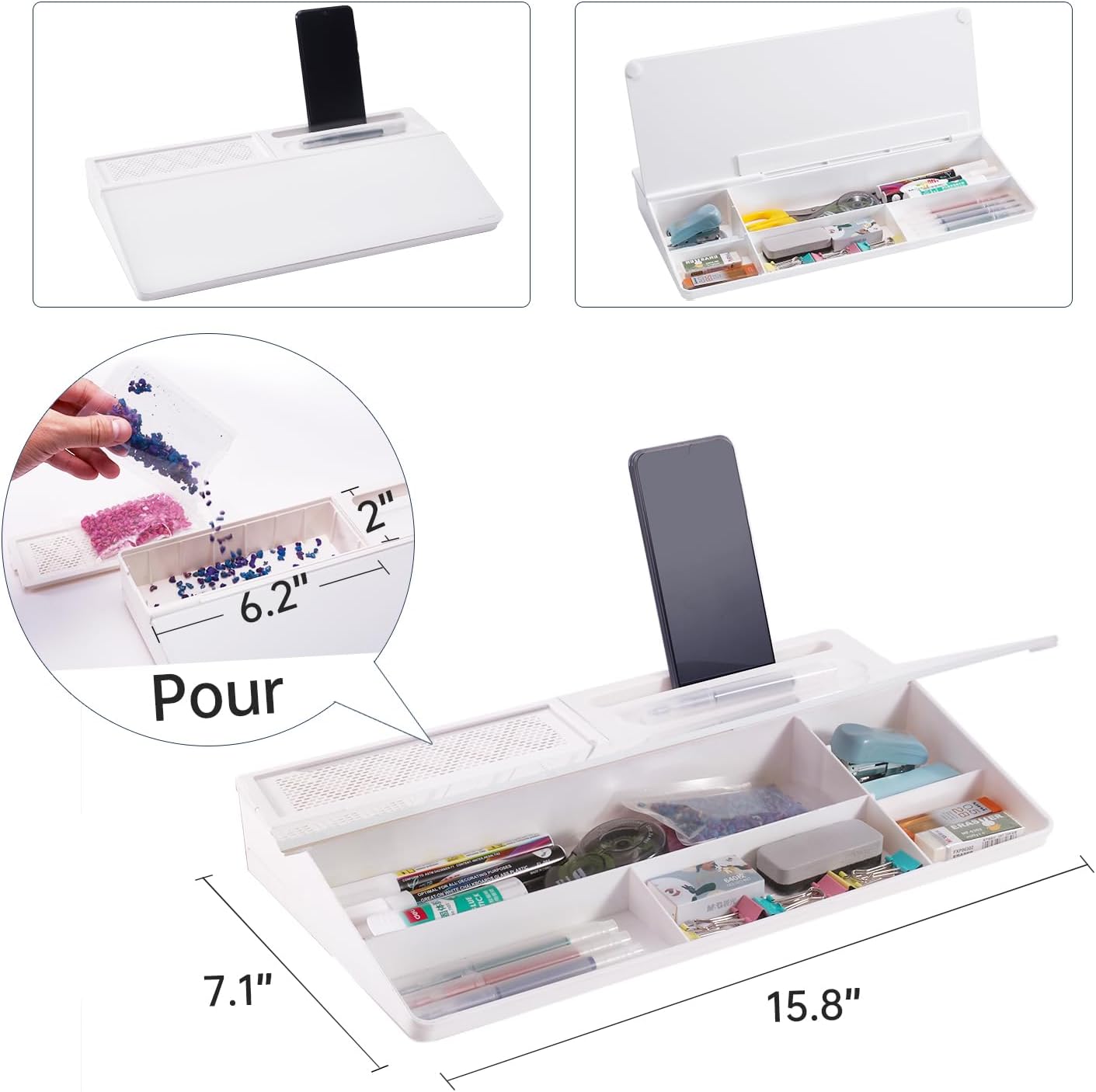 TSJ OFFICE Small Desktop Whiteboard -Glass Dry Erase Board Computer Keyboard Stand White Board Surface Pad with Drawer, Desk Organizers with Accessories for Office, Home, School Supplies - White