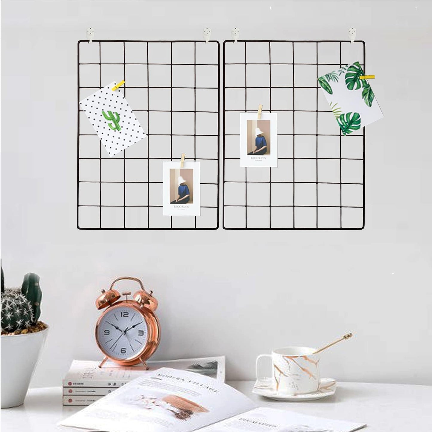 Wall Grid 2 Pack Wire Photo Grid Panels Black Memo Board Wall Organizer (black)