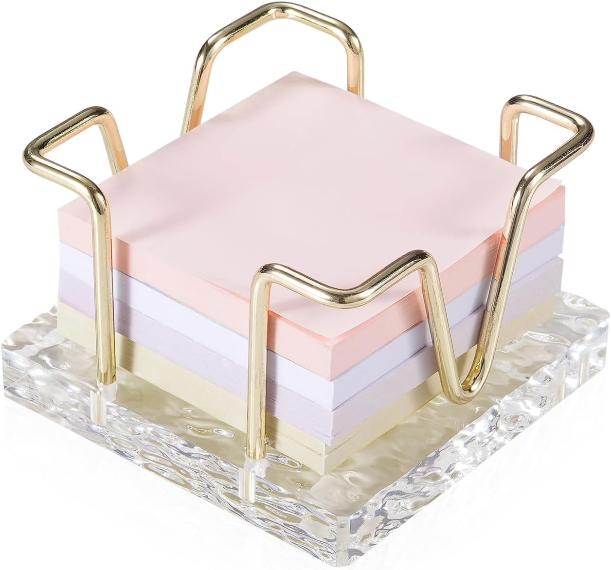 Acrylic Sticky Note Holder, 3 x 3 inch Self-Stick Note Memo Pad Holder for Desk, Notepad Dispenser Organizer for School Office Home, Gold