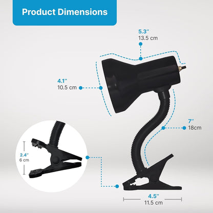 Xtricity LED Clip on Desk Lamp with 360° Flexible Gooseneck, Reading Light for Bed Headboard– A19 Bulb Included, 120V, On/Off Switch, 10.25” Height Table Lamp with White Finish
