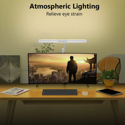 Micomlan Led Desk Lamp with Clamp, Architect Desk Lamp for Home Office with Atmosphere Lighting, 24W Ultra Bright Auto Dimming Computer Light Stepless Dimming and Tempering LED Table Light