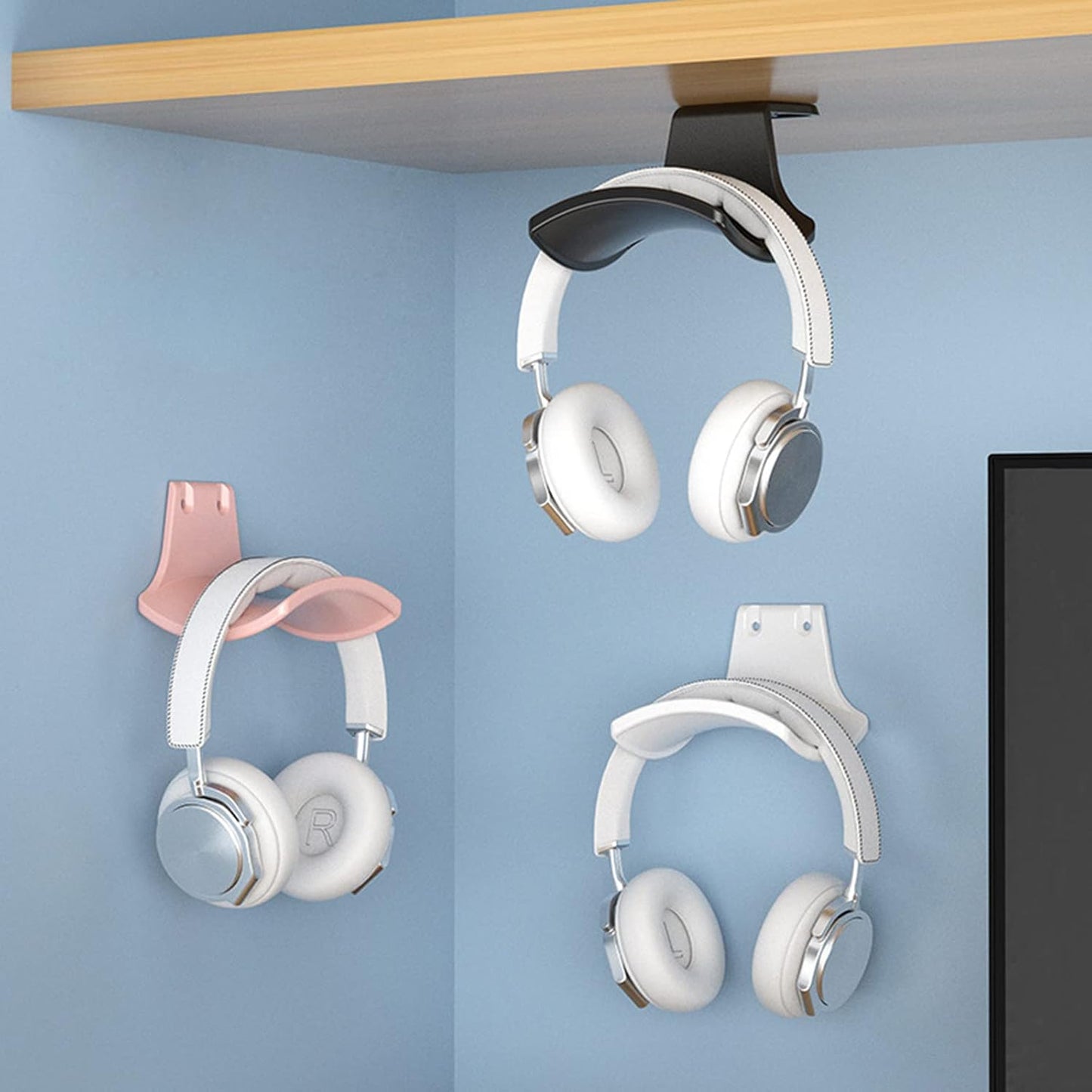 2-Pack Never Fall Headphone Hooks Hanger Wall Mount, Headset Holder Stand for Universal Gaming Headset Airpods Max Sony Bose Beats, Strong Adhesive by Screws