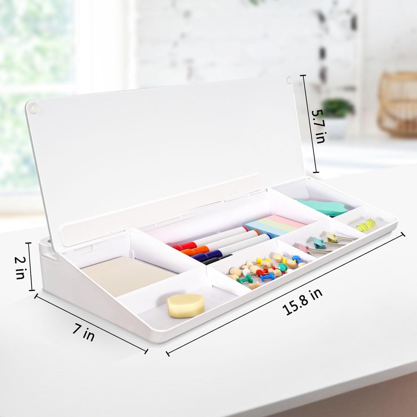 DOLLAR BOSS Glass Desk Whiteboard Calendar Small Dry Erase Board Desktop White Board with Storage Drawer Computer Keyboard Stand Desk Organizer, Colorful Weekly Calendar, Black