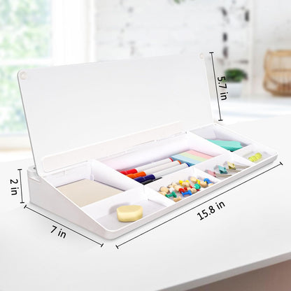 DOLLAR BOSS Glass Desk Whiteboard Calendar Small Dry Erase Board Desktop White Board with Storage Drawer Computer Keyboard Stand Desk Organizer, Colorful Weekly Calendar, Black