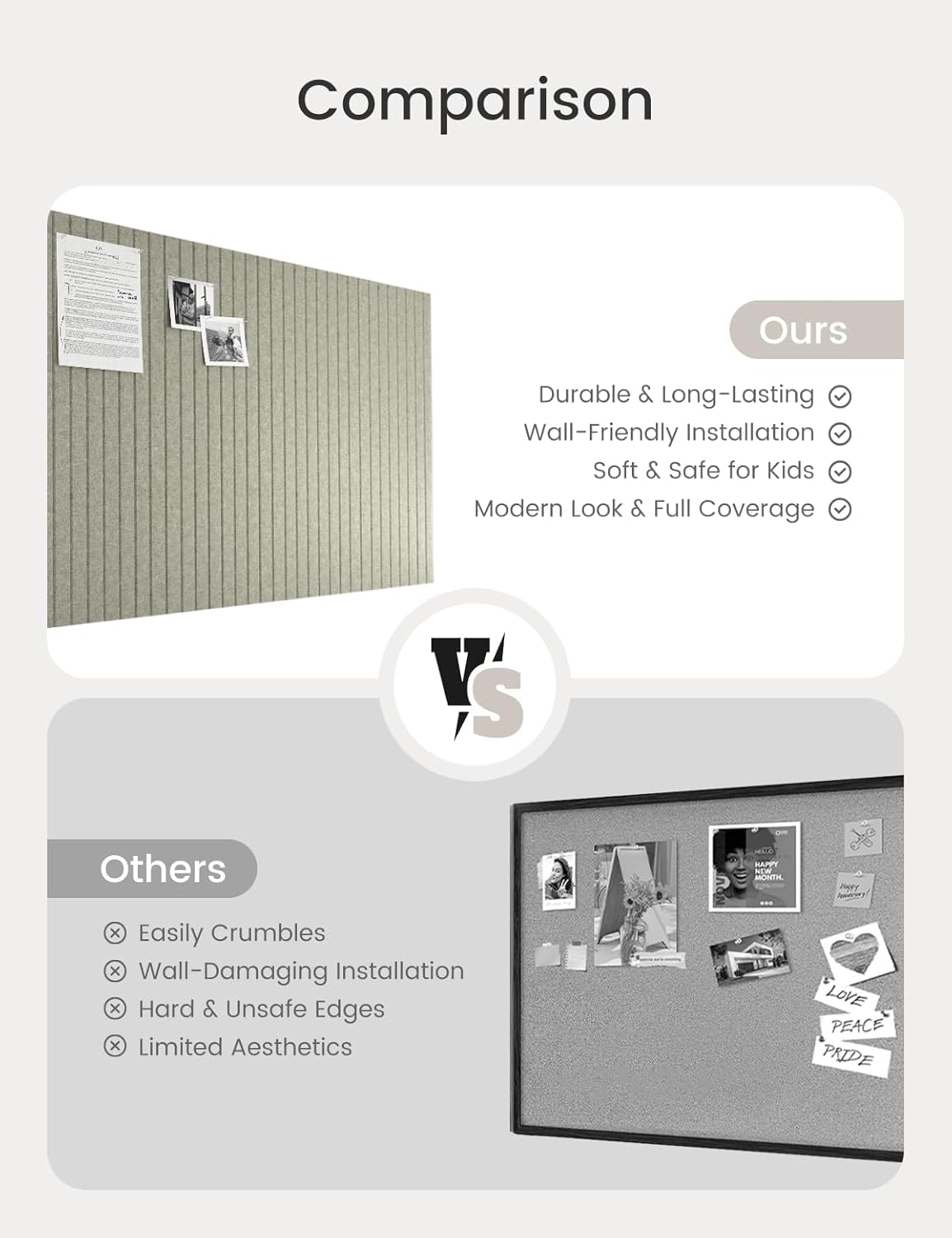 Bumusty Large Cork Board Alternative-48 x 36" Felt Bulletin Board Tiles, with 30 Pushpins, 70 Adhesive Tabs, Fine-Stripe 12-Pack, Cork Boards for Office Push Pin Board Felt Board-Oatmeal