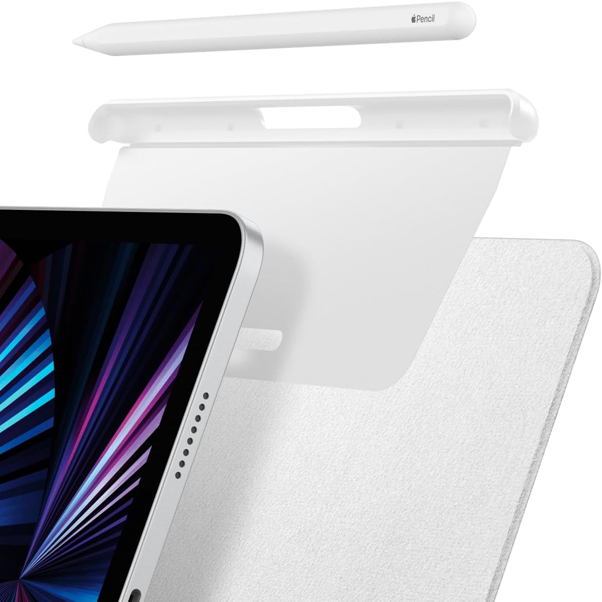 Spigen Pencil Holder for Apple Pencil Pro, 2nd Gen, Lenovo Yoga Pen, Galaxy S Pen, Compatible with Magic Keyboard, Smart Keyboard, Smart Folio, Magnetic iPad Cases, Wireless Charging Safe, White