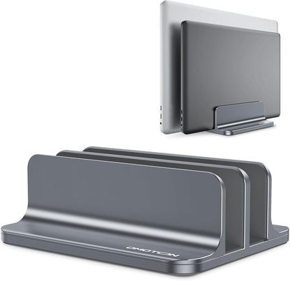 OMOTON Vertical Laptop Stand [Updated Double Version], Desktop Aluminum Mac Book Stand with Adjustable Dock Size, Fits All Mac Book, Surface, Chrome Book and Gaming Laptops (Up to 17.3 inch) (Black)