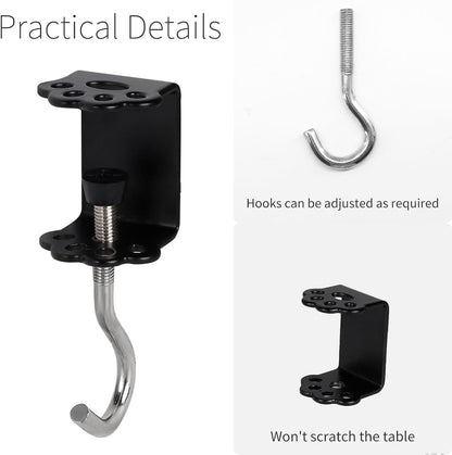 2 Pcs Desk Mount Bag Holder Hook Clamp-On Backpack Hanger Portable Desk Mount Headphones Holder Reduce Desk Clutter for Table Desk, Under Counter