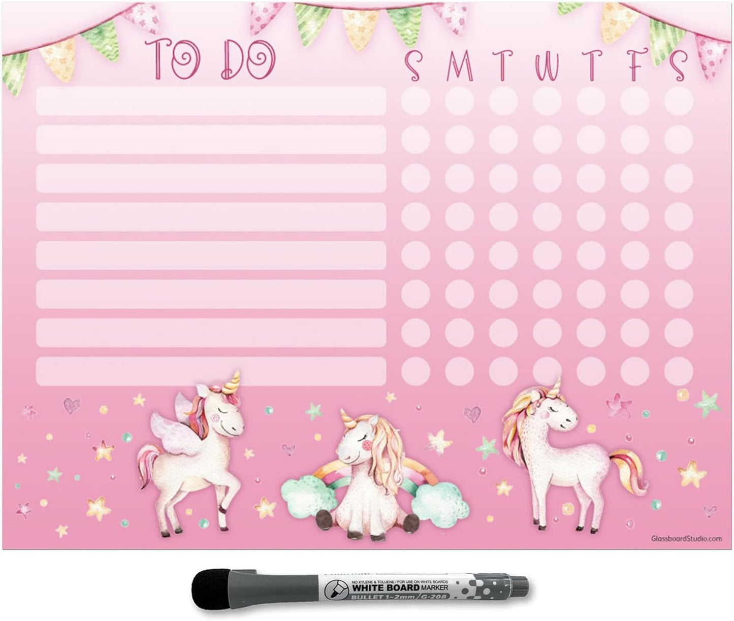 Dry Erase Whiteboard Task & Habit Tracker | Removable and Restickable Adhesive Decal | Fine-Tip Magnetic Marker Included | 9” x 12”
