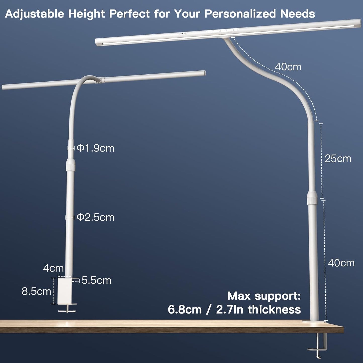 EYOCEAN Desk Lamp, 31.5" Desk Light for Home Office, Brightest 24W, Gesture Sensor & Remote Control, Dimmable & Color Temperature, Monitor Light Bar with Telescopic Rod, Height Adjustable