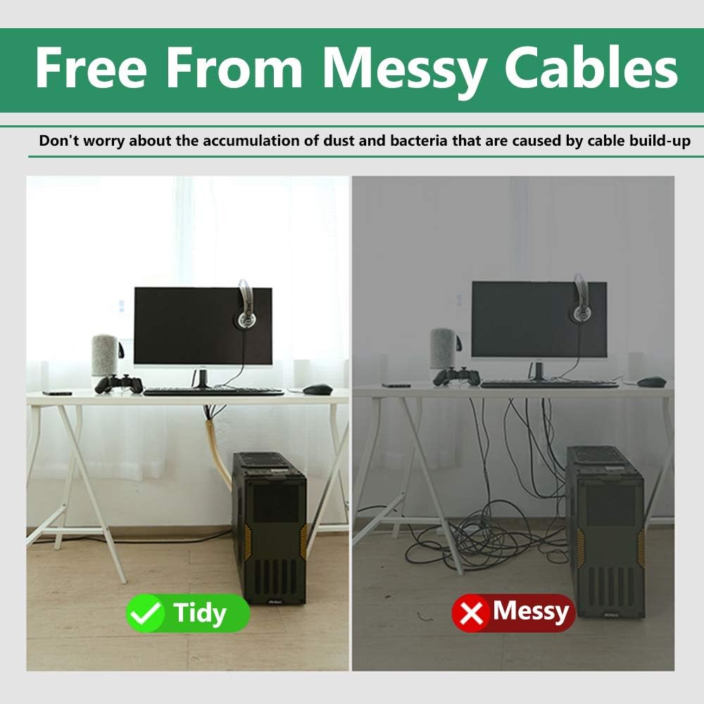 Flexible Cable Management Sleeve with Zipper - Extendable Cord Organizer System Wrap Wire Cable Cover Sleeve Holder, Keep Home & Office Clean Safe Protector for TV/Media, Beige, 39 Inches, 2 Pcs