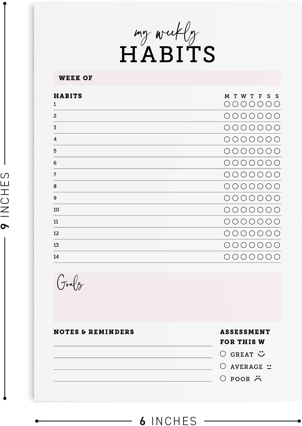CARDAMONOLY Habit Tracker Notepad in Black and Light Pink- 50 Page Tear Off Planning Pad - 6 x 9 - High Performance Planner - Chore Chart for Adults - Weekly Planner Undated - Self Care Planner