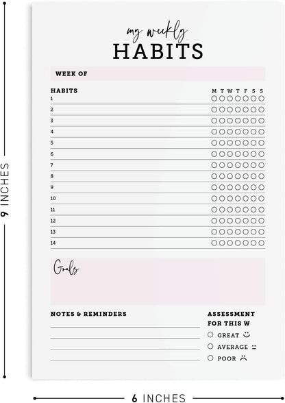 CARDAMONOLY Habit Tracker Notepad in Black and Light Pink- 50 Page Tear Off Planning Pad - 6 x 9 - High Performance Planner - Chore Chart for Adults - Weekly Planner Undated - Self Care Planner