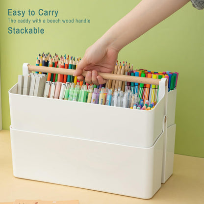 Vidifor Art Supply Organizers Caddy with Handle, Desk, Makeup Caddy and Tote (White+Pink, Large)