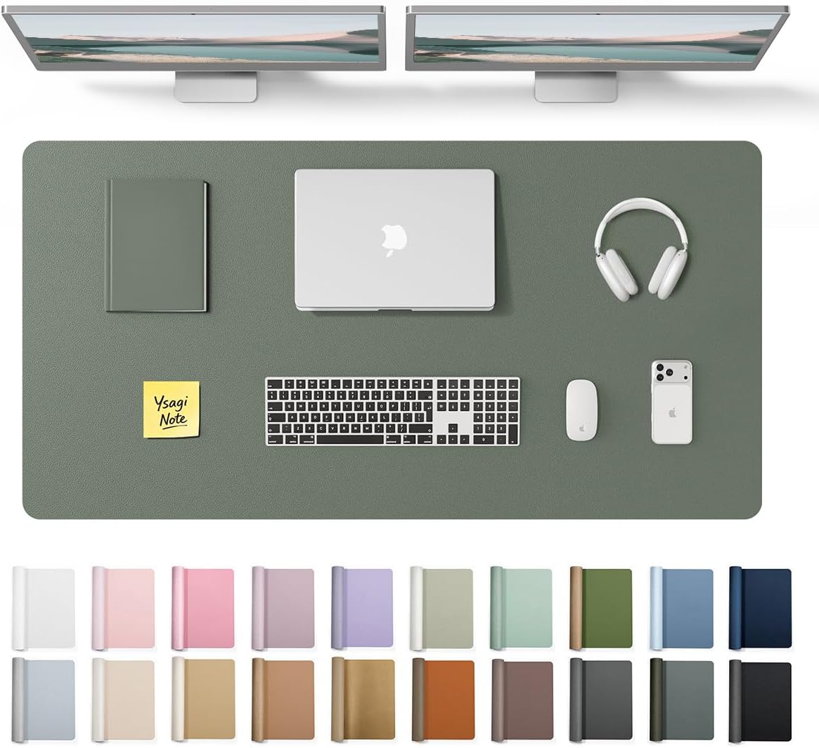 YSAGi Leather Desk Protector, Office Mat, Large Mouse Mat, Non-Slip PU Leather Blotter, Laptop Desk Mat, Waterproof Writing Pad for Office and Home (Black, 31.5" x 15.8") - Colors A