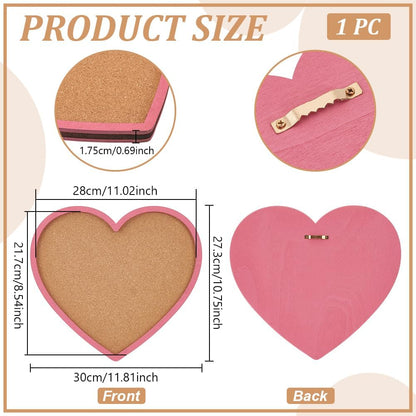 BENECREAT Pearl Pink Heart Pin Cork Board, 7.8x7.1inch Bulletin Display Board Wall Mounted Cork Board with Pink Frame for Brooch Pin Storage Display, Office Home and School Decor