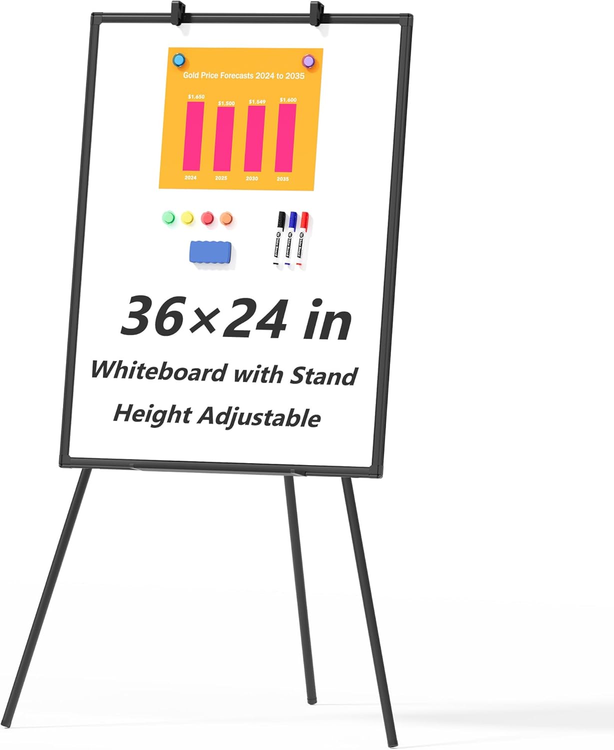 Large Whiteboard Easel with Stand, 36" x 24" Portable Standing Magnetic Dry Erase White Board, 3' x 2' Tripod Height Adjustable Flip Chart Easel for Home Office Classroom School, Silver