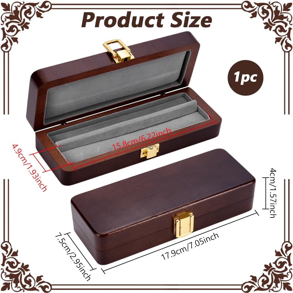 BENECREAT 2Slots Fountain Pen Collector Organizer, Rectangle Wood Pen Packing Boxes with Alloy Clasps and Velvet Inside for Ballpoint Pen, Fountain Pen, 1.9x6.2inch