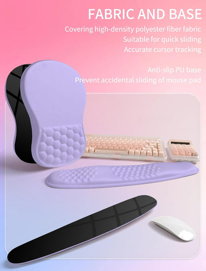 Hokafenle 2in1 Combination, Wave Keyboard Wrist Rest and Ergonomic Curvature Mouse Pad Wrist Support for Relieve Wrist Pain, Filled with Soft Cushion Memory Foam, Black