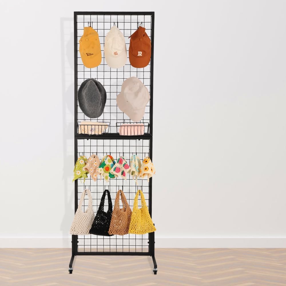 3 Packs 1.8' x 5.7' Grid Wall Panels Standing Wire Grid, Display Rack with T-Base Wheels Freestanding Gridwall Panel Tower for Shows, Black