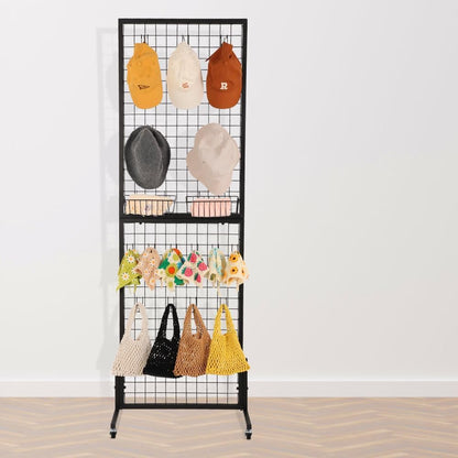 3 Packs 1.8' x 5.7' Grid Wall Panels Standing Wire Grid, Display Rack with T-Base Wheels Freestanding Gridwall Panel Tower for Shows, Black