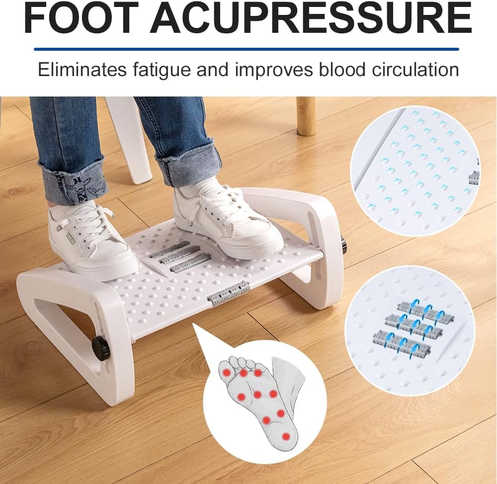 Foot Rest for Under Desk at Work - Six Heights Adjustable Under Desk Footrest - Ergonomic Foot Stools for Under Office Desks - Desks Foot Rest with Massage Rollers - Leg Rest for Chair (Black)