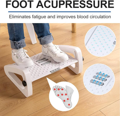 Foot Rest for Under Desk at Work - Six Heights Adjustable Under Desk Footrest - Ergonomic Foot Stools for Under Office Desks - Desks Foot Rest with Massage Rollers - Leg Rest for Chair (Black)