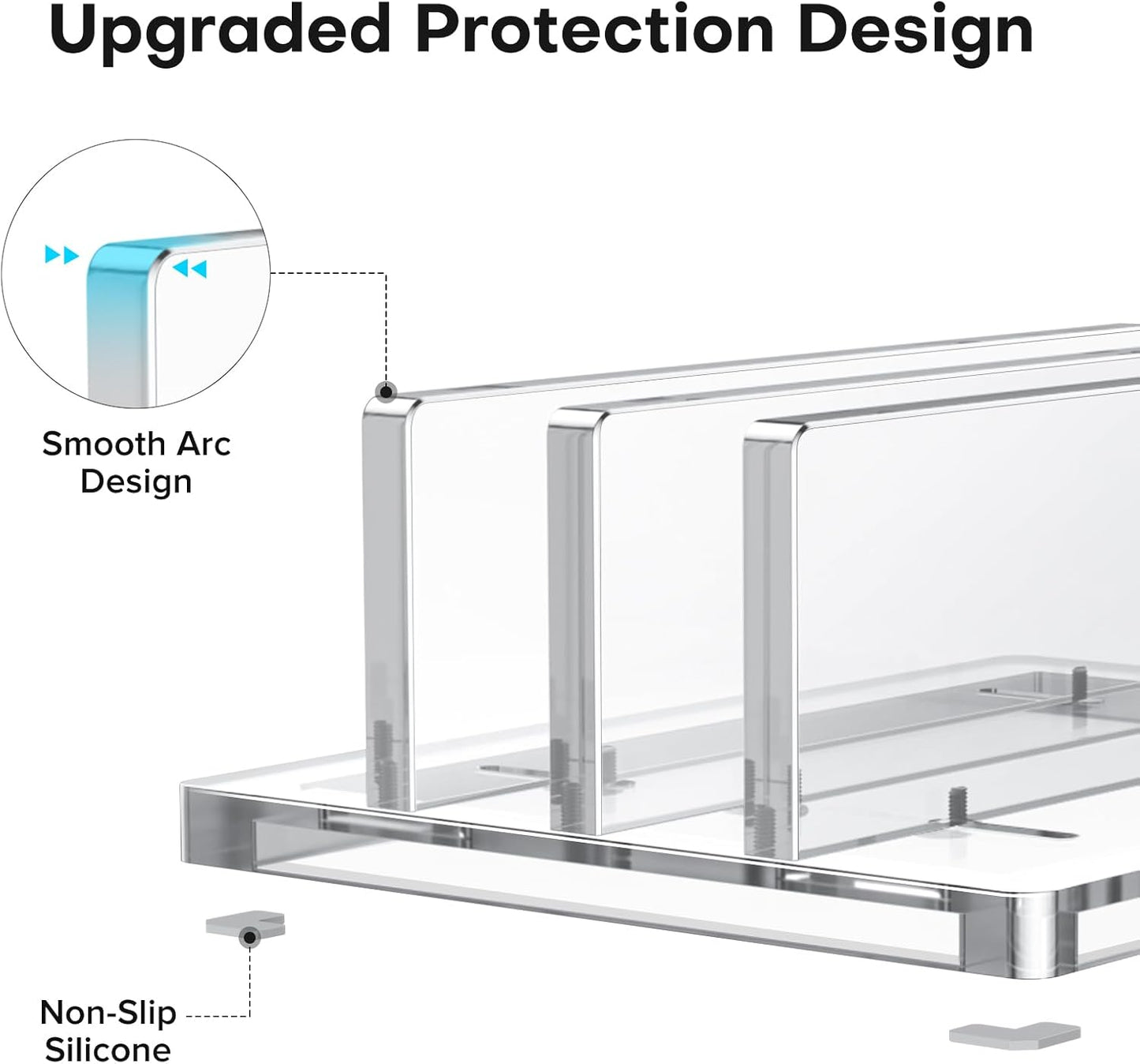 OMOTON Vertical Laptop Stand for Desk, Acrylic Dual Laptop Holder Desktop Clear Adjustable Dock for MacBook Pro Air, HP, All Gaming Laptops up to 17” (Clear, Dual Slot)
