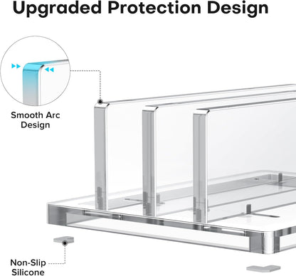 OMOTON Vertical Laptop Stand for Desk, Acrylic Dual Laptop Holder Desktop Clear Adjustable Dock for MacBook Pro Air, HP, All Gaming Laptops up to 17” (Clear, Dual Slot)