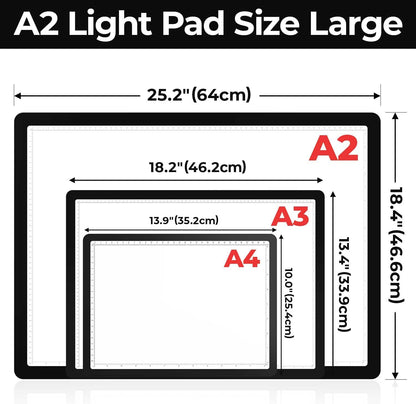 A2 Light Pad (25.2" x 18.4"), Large Magnetic Bright Light Box for tracing,6 Levels Dimming/3 Color,Physical Buttons,Light Board for Diamond Painting,Light Table for Drawing, Sketching