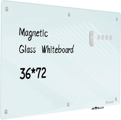 Magnetic Glass Whiteboard - Glass Dry Erase Board 48"x36" Large Frameless Board for Walls Office School and Home