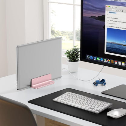 OMOTON Vertical Laptop Stand Holder, Desktop Aluminum Stand for MacBook with Adjustable Dock Size, Fits All MacBook, Surface, Chromebook and Gaming Laptops (Up to 17.3 inches), Silver