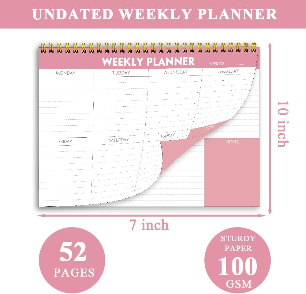 (3-Pack) Weekly Planner - 7" x 10" Weekly Pad Organizers Habit Tracker Journal for Man & Women, 52 Sheets, 100gsm Paper, Undated Weekly To Do List Notepad with Your Life, Teal